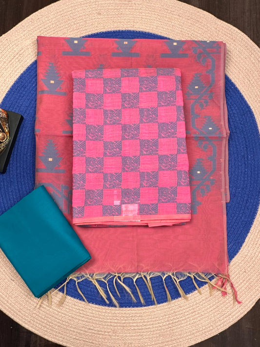 Pink Jacquard 3-piece Unstitched Cotton Suit
