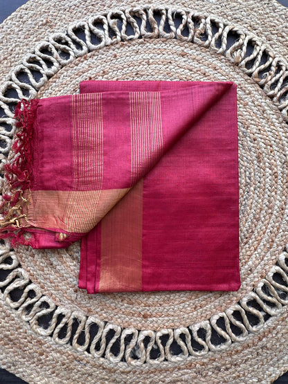 Red Pure Tussar Silk Saree