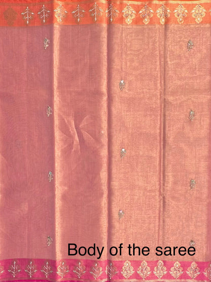 Pink HandWork Fancy Tissue Saree