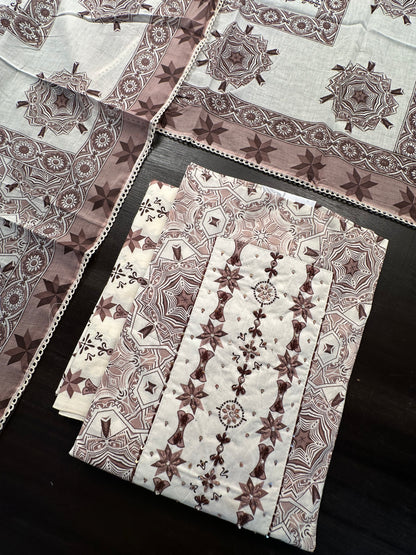 Off White-Brown Necktie Cotton 3-Piece Suit