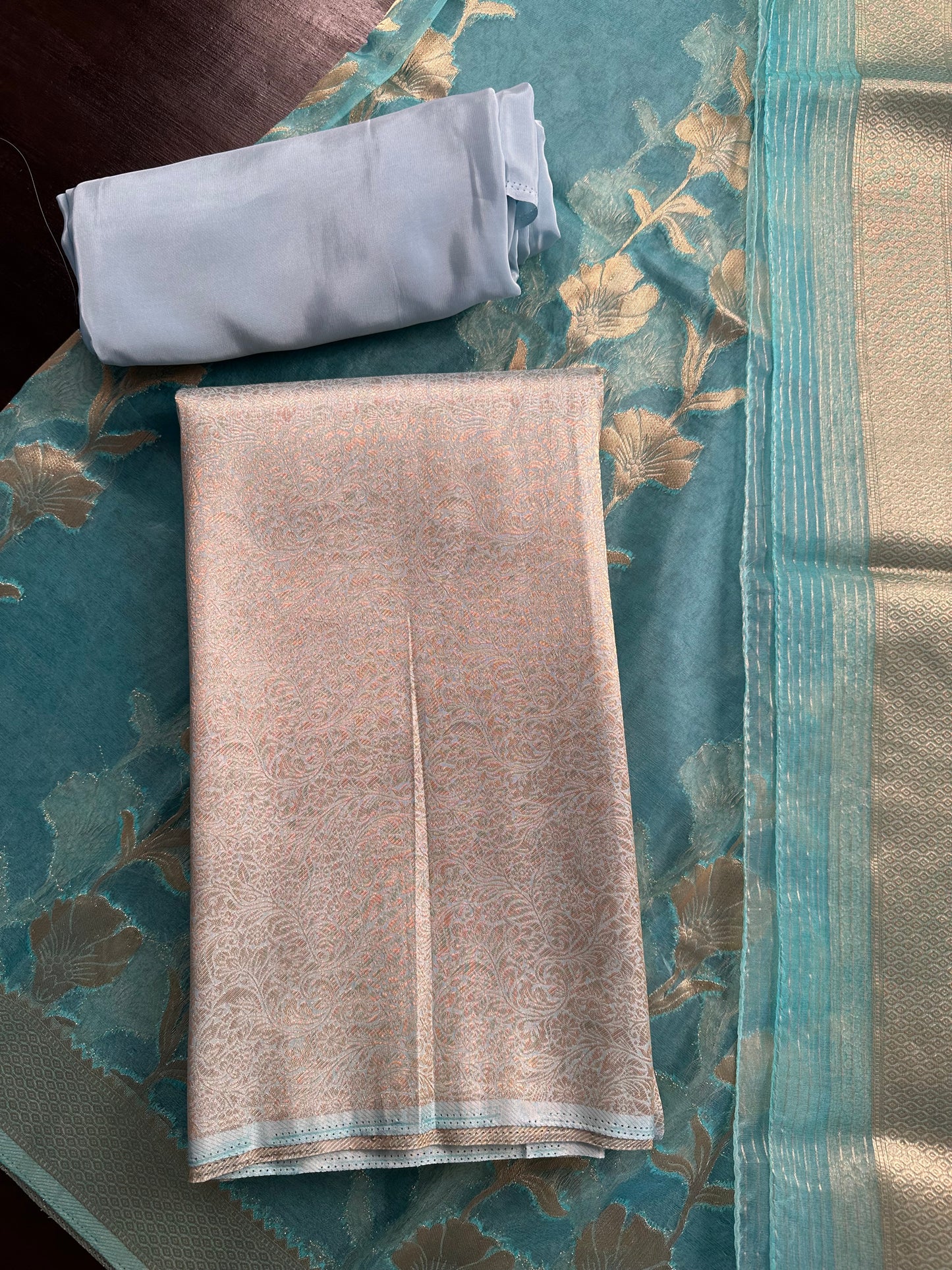 Banarasi Brocade Woven Unstitched Suit Fabric With Organza Dupatta