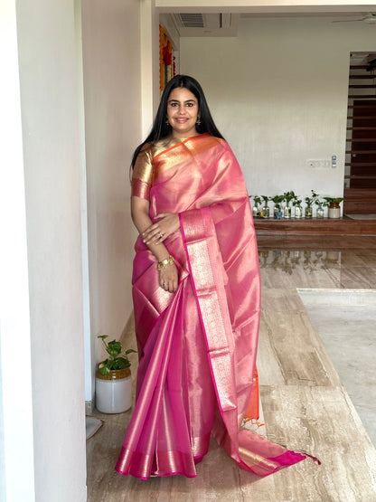 Strawberry Pink Amrit Tissue Saree