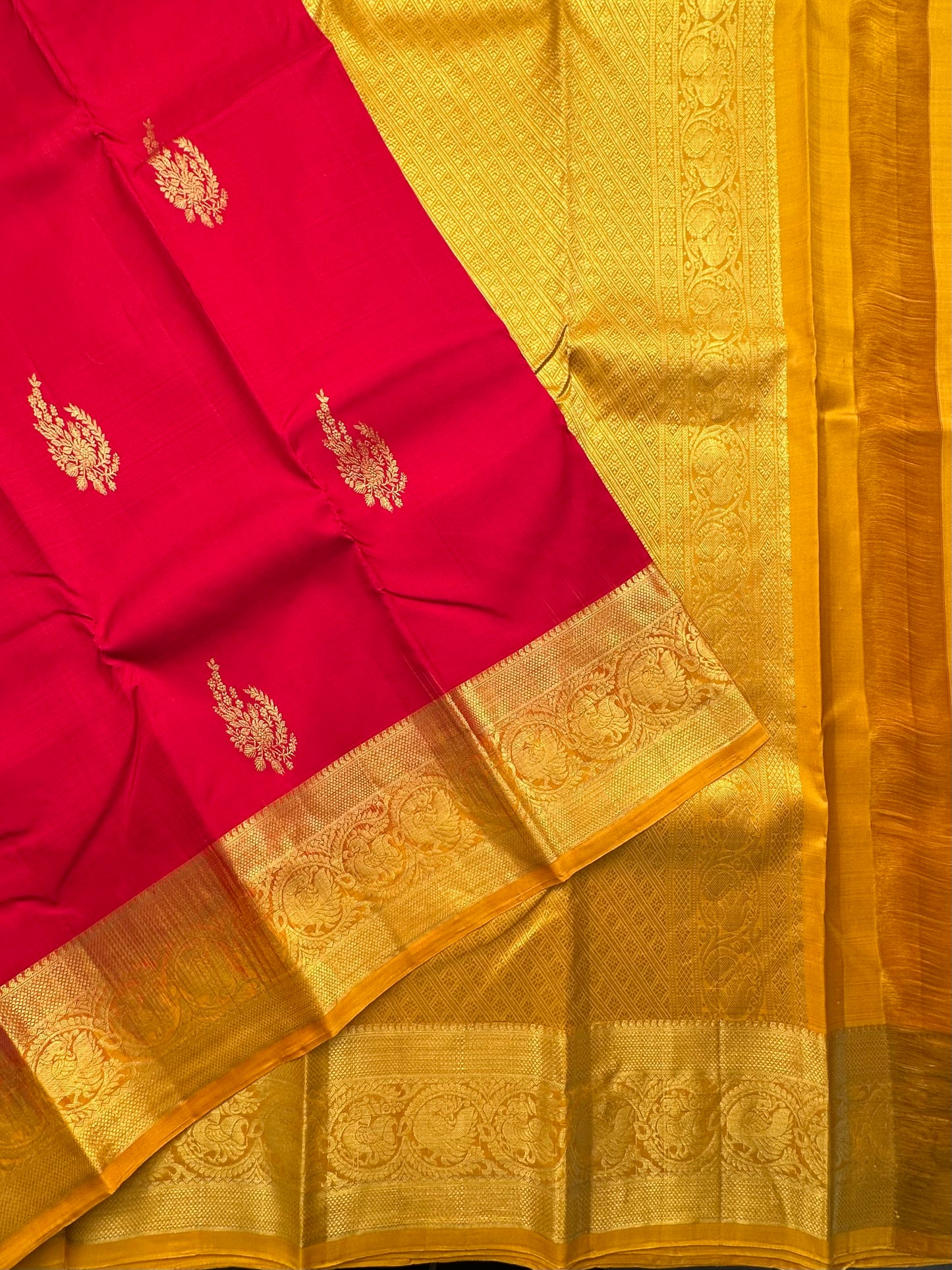 Red-Mustard Handloom Kanjivaram Pure Silk Saree