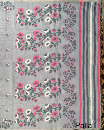 Blue Floral Blended Cotton Saree