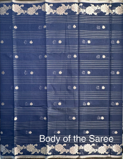 Navy Blue Chanderi Cotton Saree