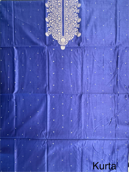 Navy Blue Handloom Chanderi Suit