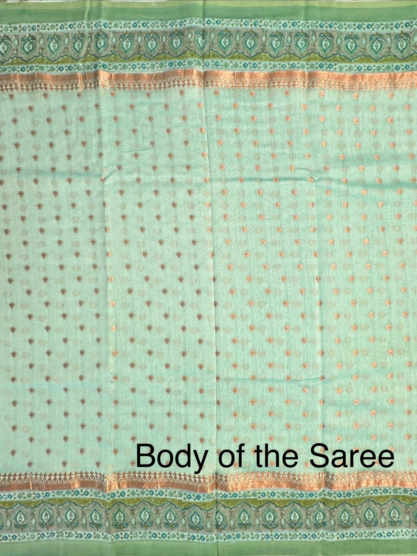Sea Green Chanderi Saree with Hand Block Print