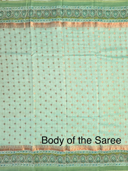 Sea Green Chanderi Saree with Hand Block Print