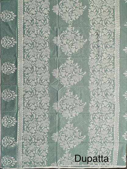 Pista Green Printed Pure Cotton Suit