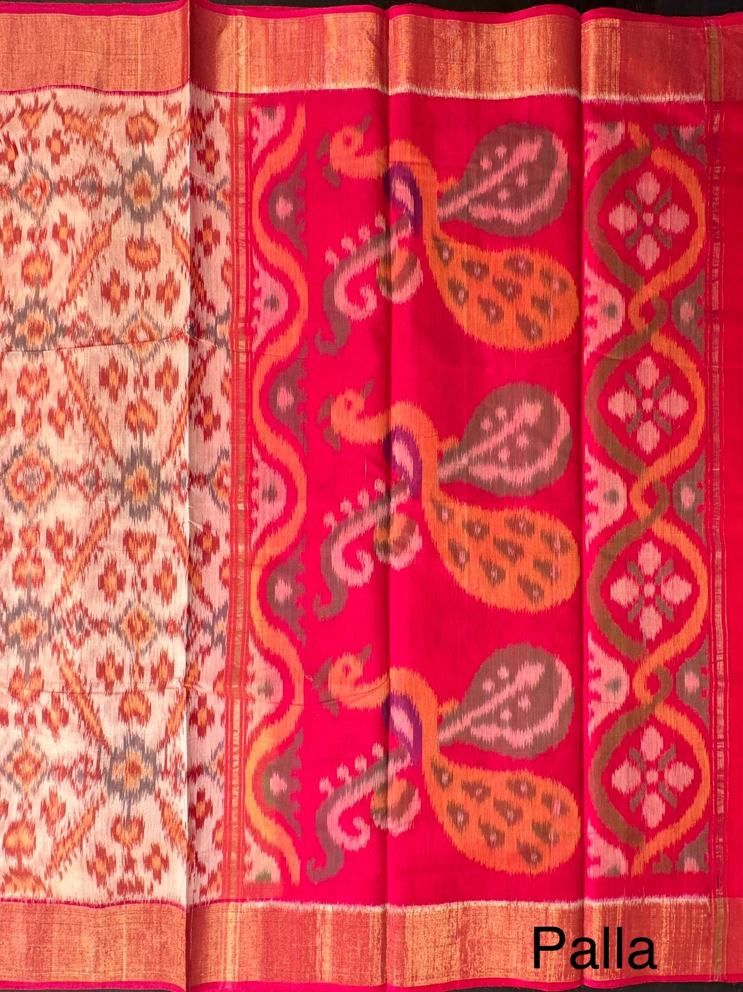 Beige Ikkat Kosa Cotton Silk Saree