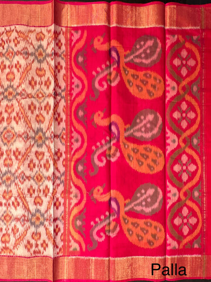 Beige Ikkat Kosa Cotton Silk Saree