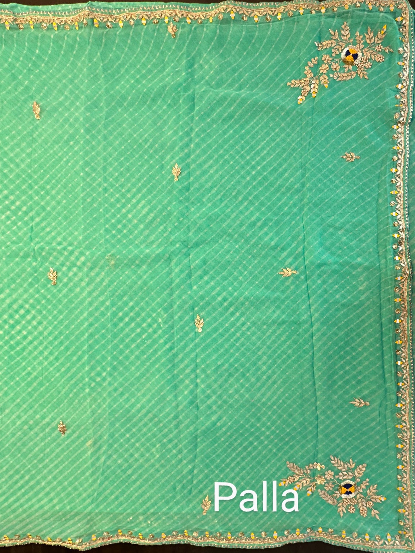 Sea Green Chatai Motra Georgette Saree With Gota Patti Work