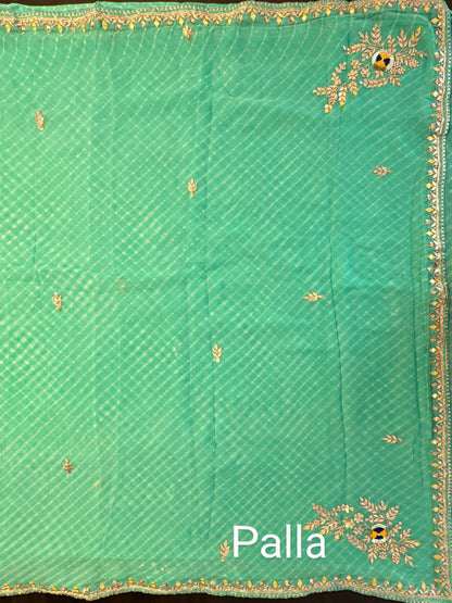 Sea Green Chatai Motra Georgette Saree With Gota Patti Work