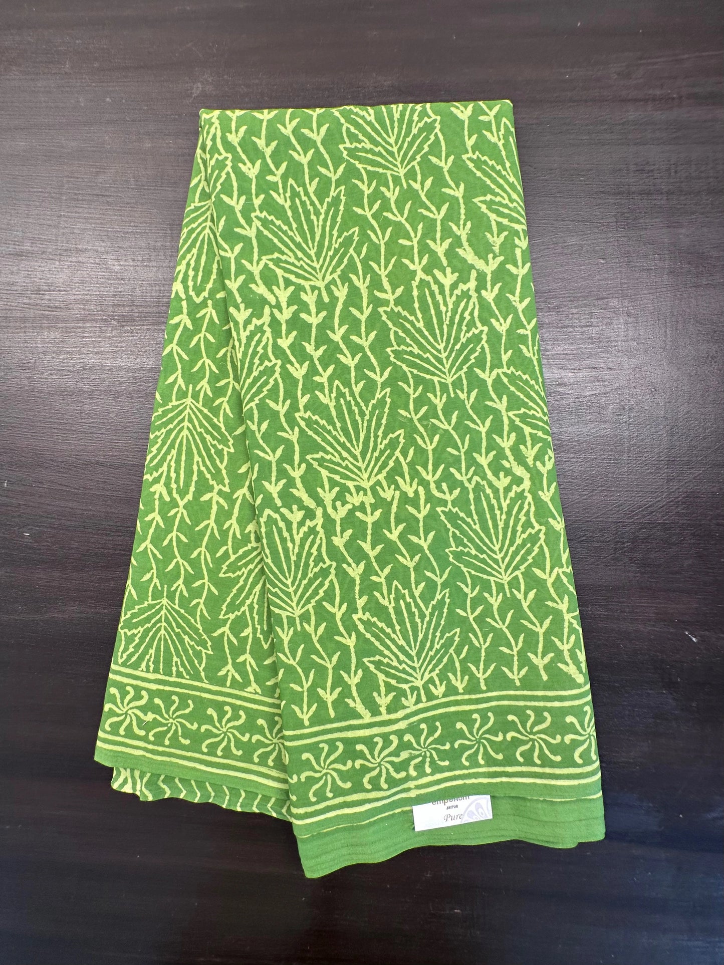 Green Hand Block Print Pure Cotton Saree