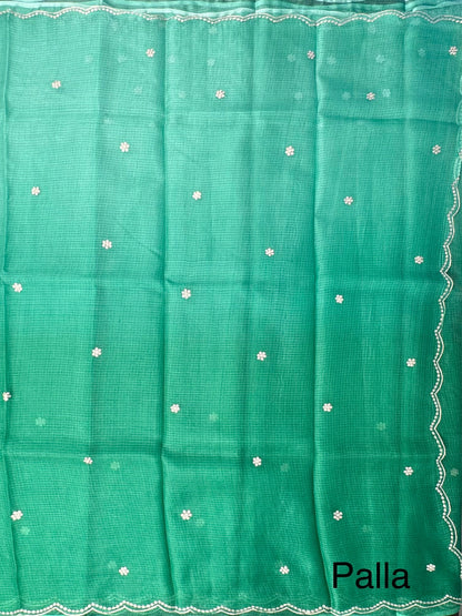 Pista Green Gitika Kota Doria Pure Silk Saree
