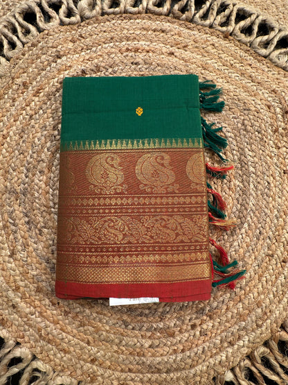 Bottle Green Narayanpet Cotton Saree