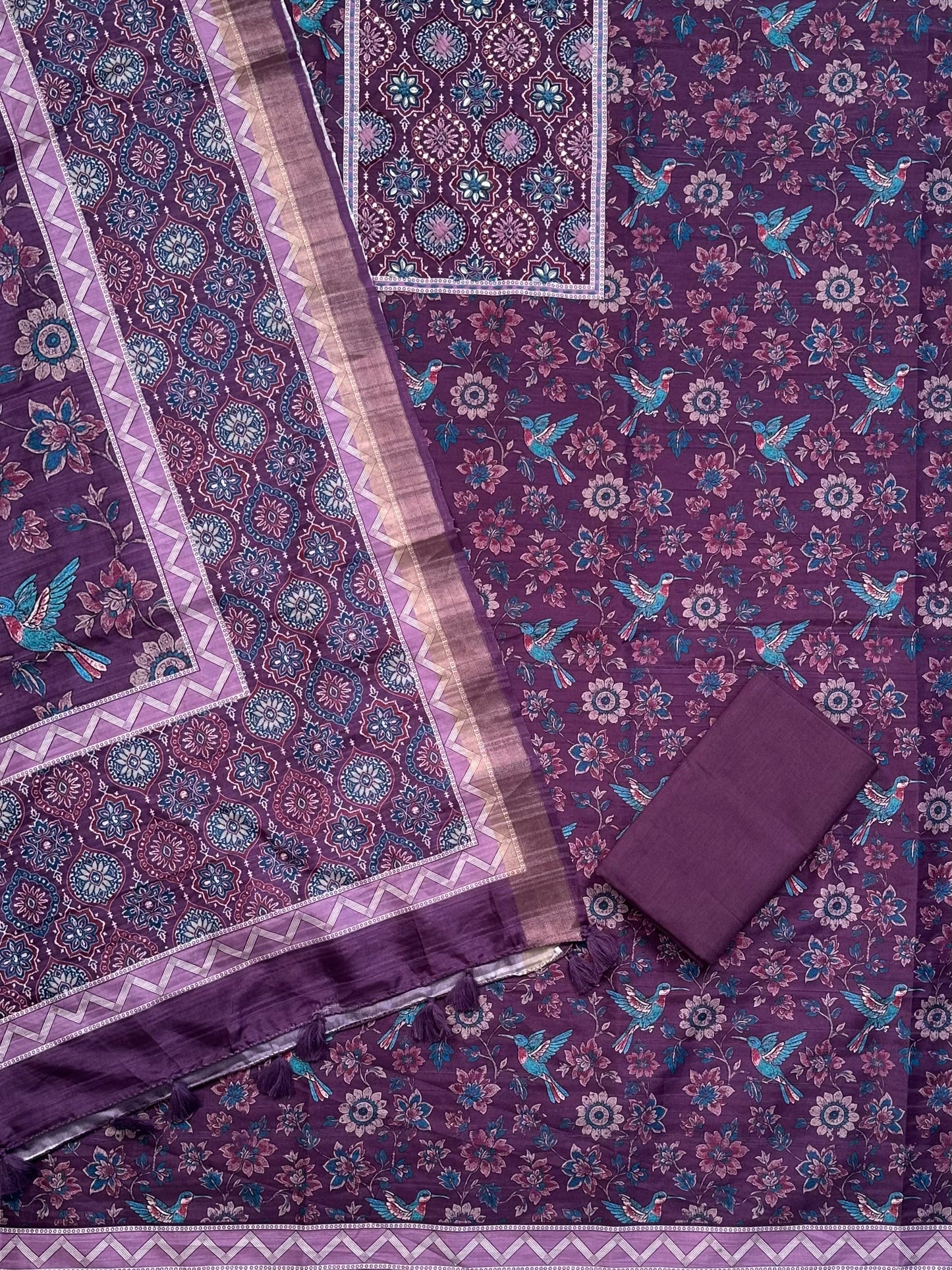 Purple Fancy Cotton 3-Piece Suit