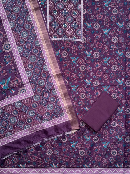 Purple Fancy Cotton 3-Piece Suit