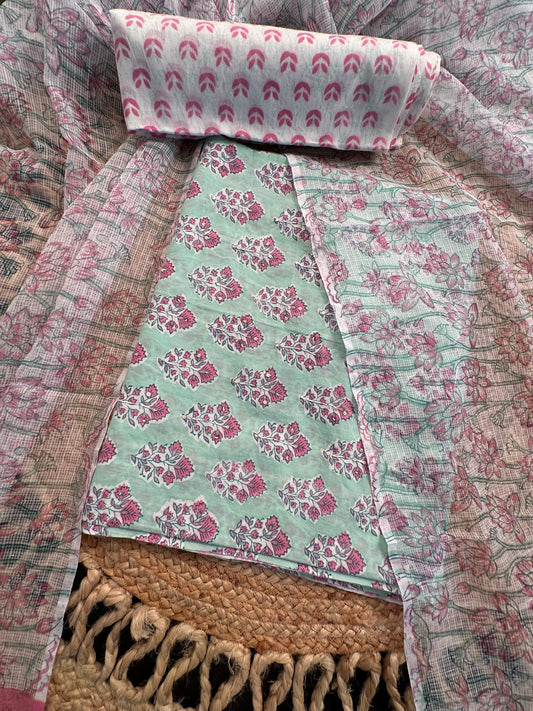 Sea Green Printed Pure Cotton Suit