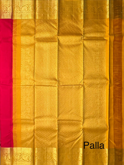 Red-Mustard Handloom Kanjivaram Pure Silk Saree