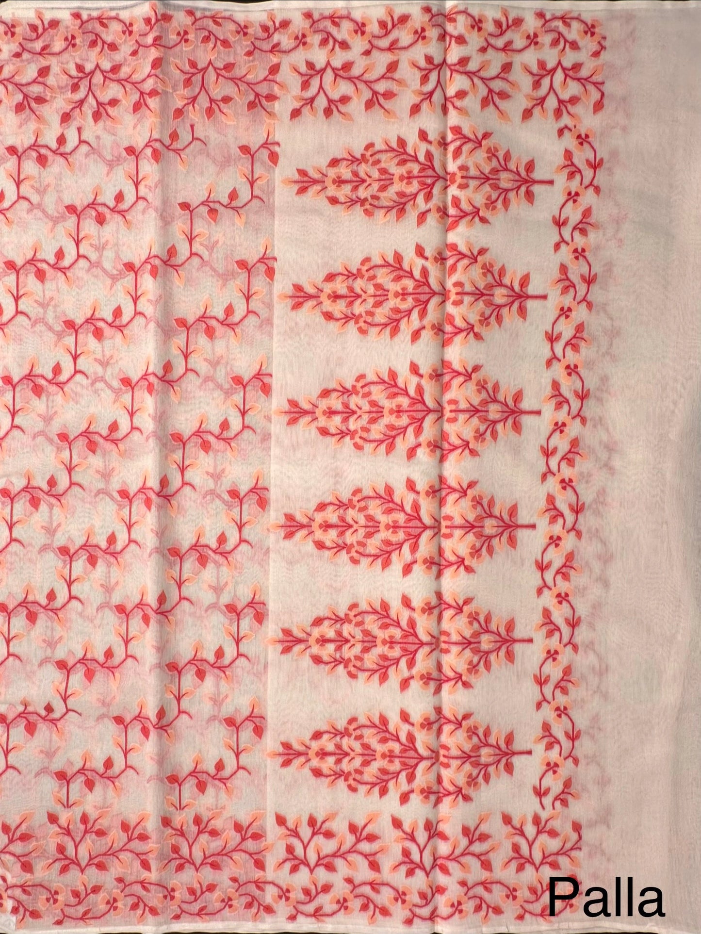 Off White-Red Jamdani Fancy Cotton Saree