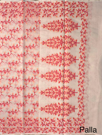 Off White-Red Jamdani Fancy Cotton Saree