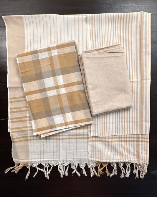 Beige Checkered South Cotton Suit