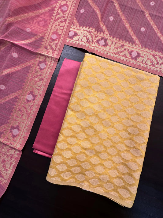 Yellow Jacquard Handloom Suit