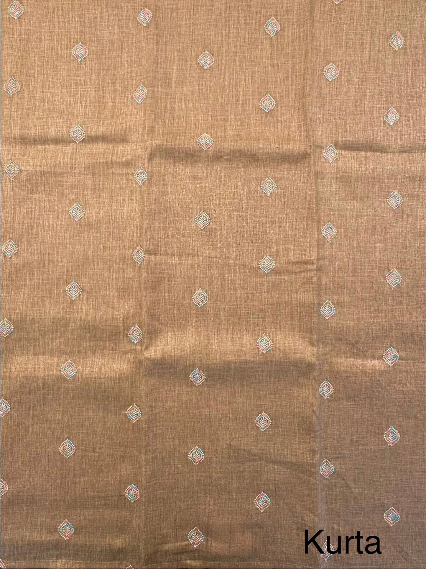 Beige Jute Cotton 3-Piece Unstitched Suit