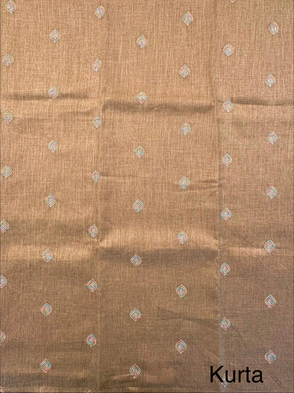 Beige Jute Cotton 3-Piece Unstitched Suit