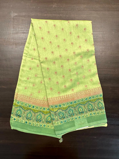 Green Chanderi Saree with Hand Block Print