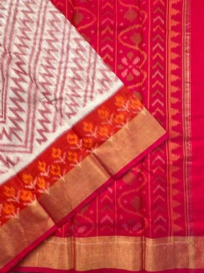 Off White Ikkat Kosa Cotton Silk Saree