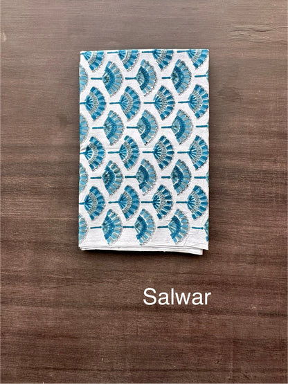 Navy Blue Chanderi Hand Block Printed 3-Piece Unstitched Suit