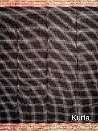 Black Checkered Dharwad South Cotton 3-Piece Suit