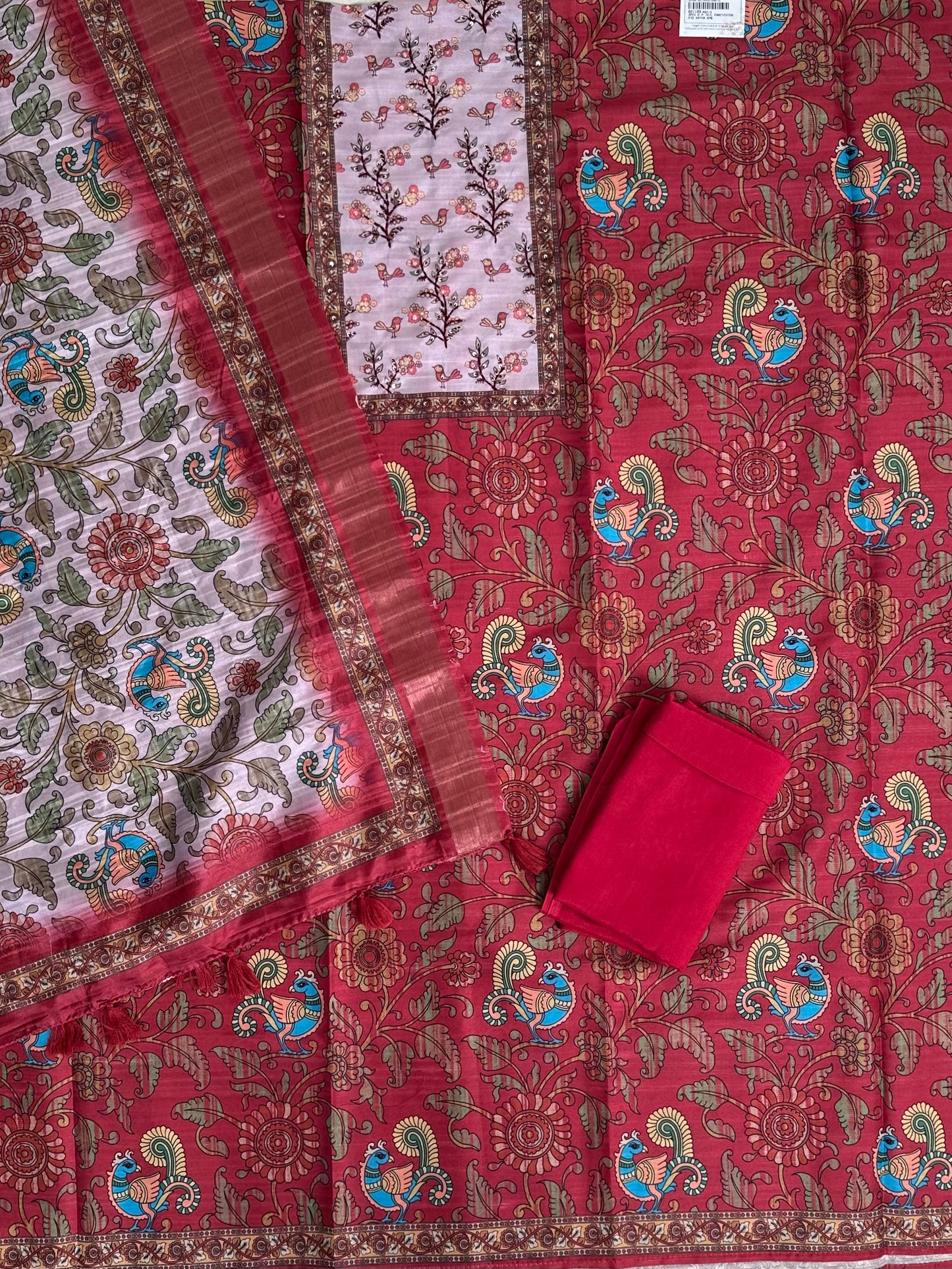 Red Fancy Cotton 3-Piece Suit