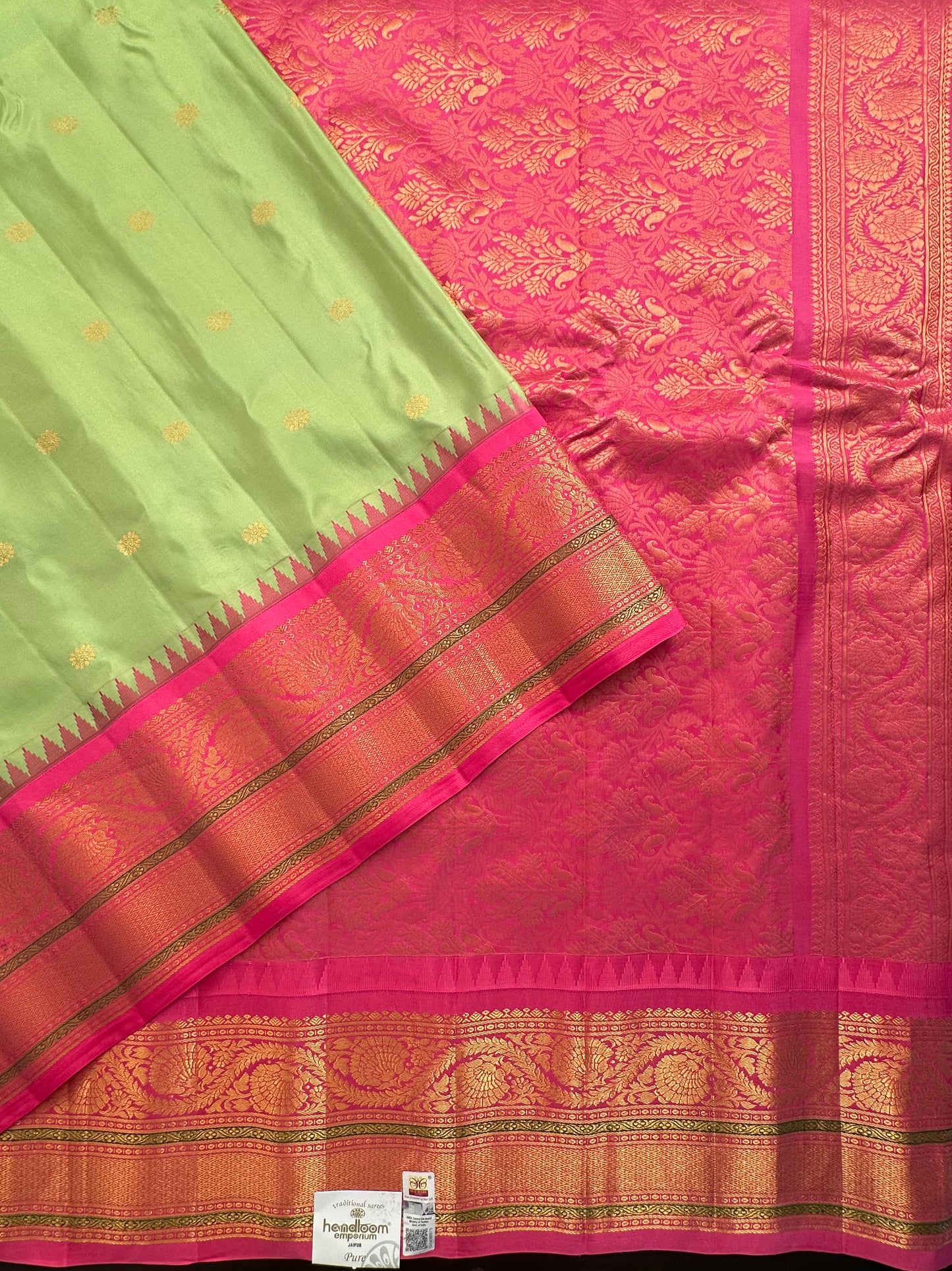 Pista Green-Pink Gadwal Pure Silk Saree