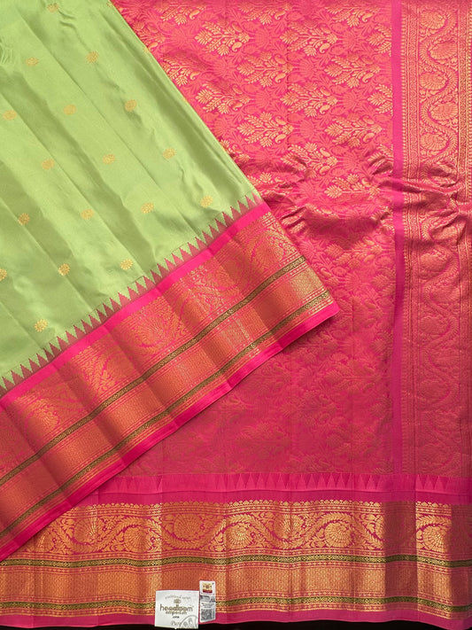 Pista Green-Pink Gadwal Pure Silk Saree