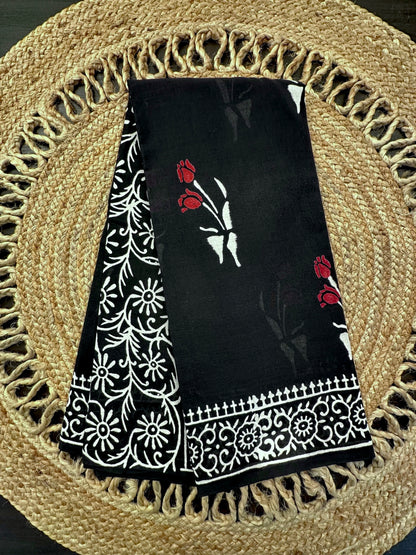 Black Baag Hand Block Print Pure Cotton Saree