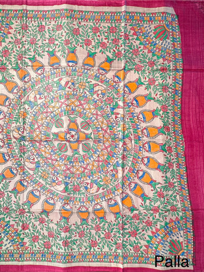 Rani Madhubani Art Pure Tussar Silk Saree