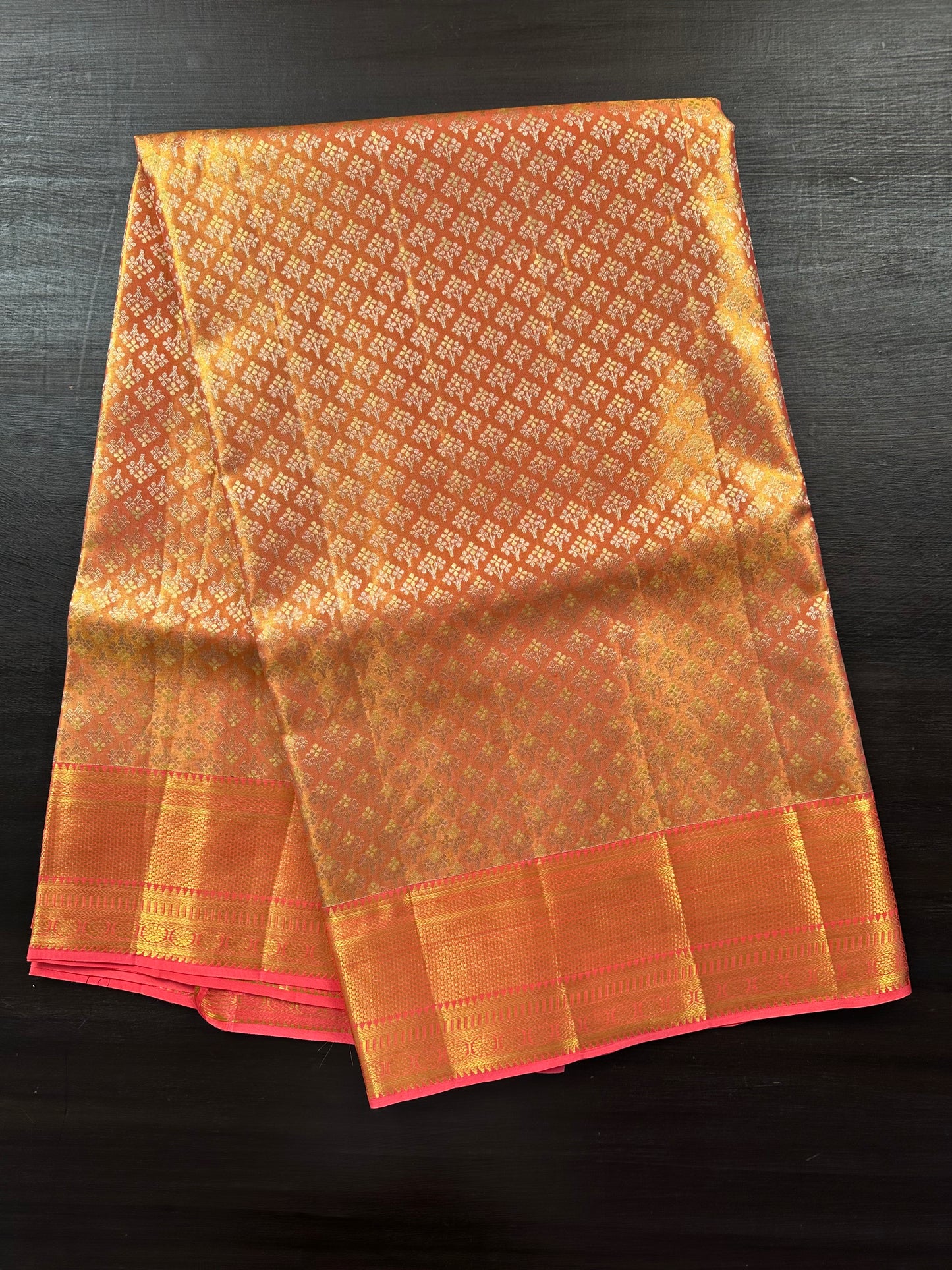 Peach Handloom Jamawar Pure Tissue Silk Saree