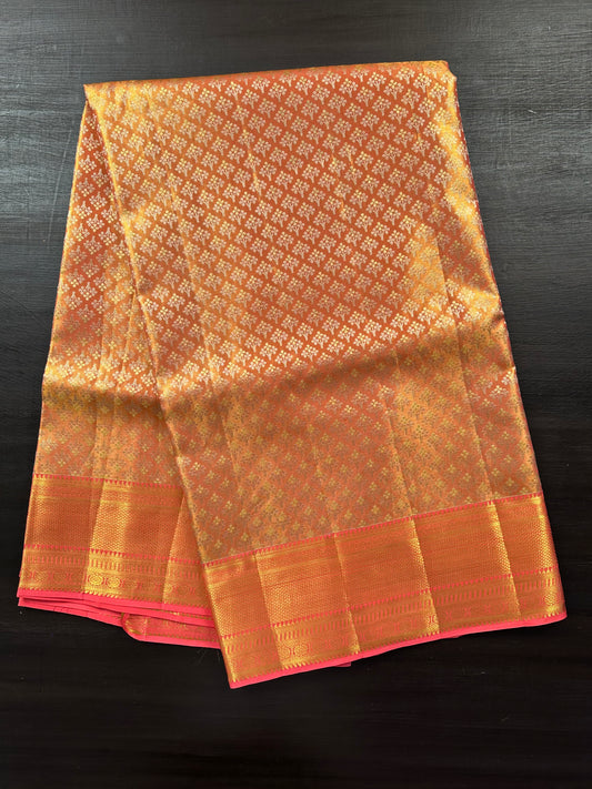 Peach Handloom Jamawar Pure Tissue Silk Saree