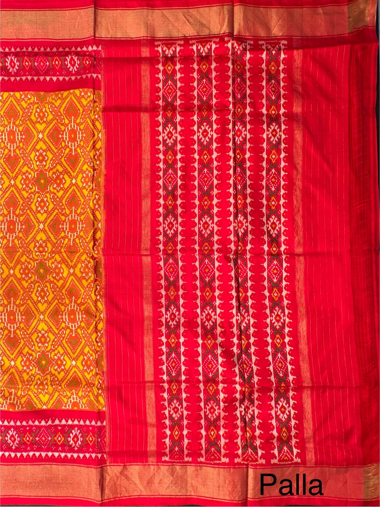 Mustard-Red Patola Handloom Silk Saree