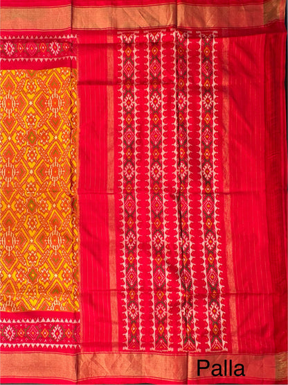 Mustard-Red Patola Handloom Silk Saree