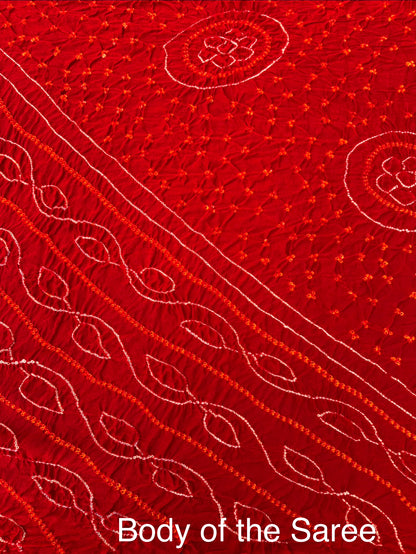 Red Bandhej Chinon Saree