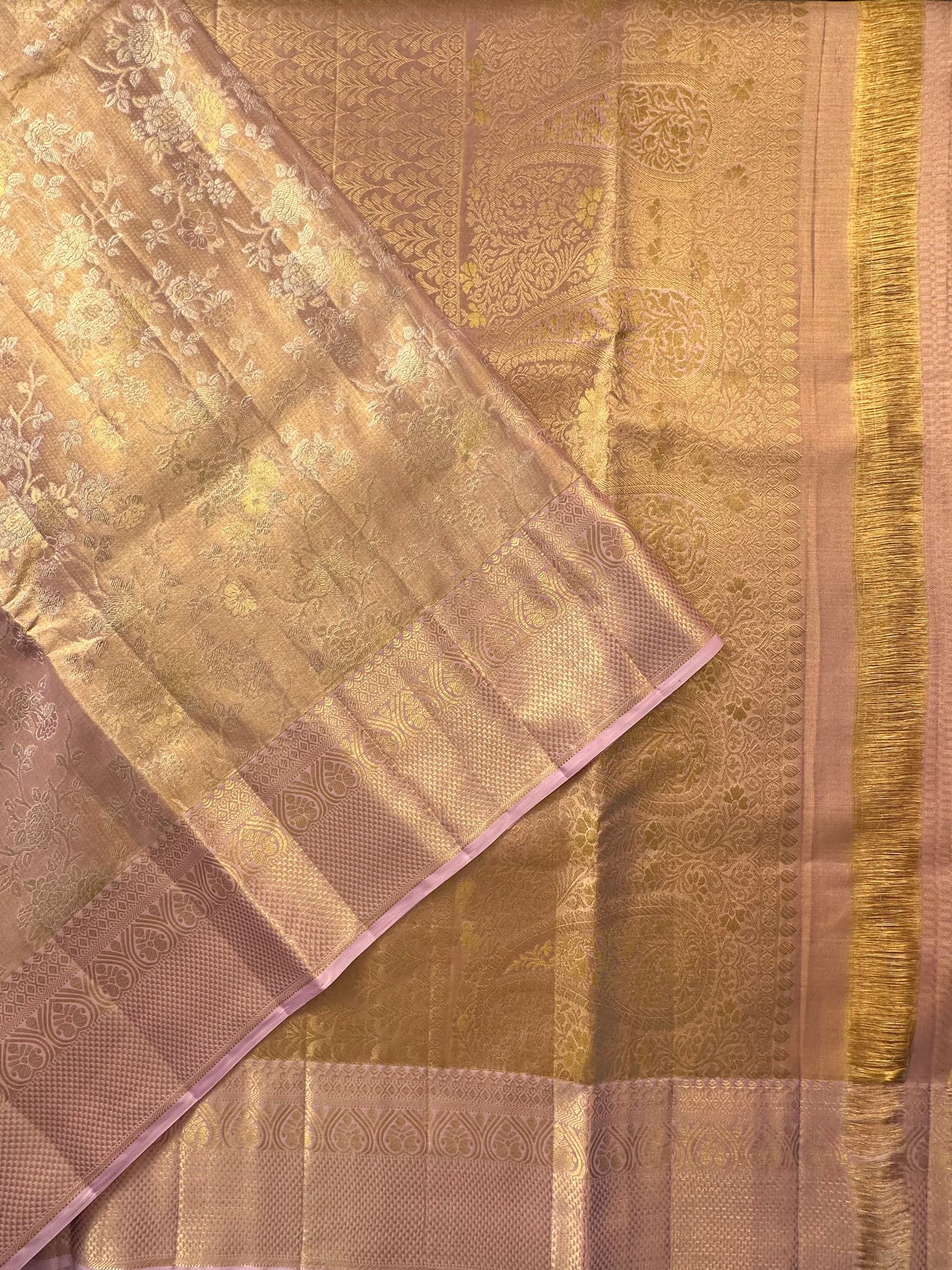Baby Pink Handloom  Jamawar Pure Tissue Silk Saree