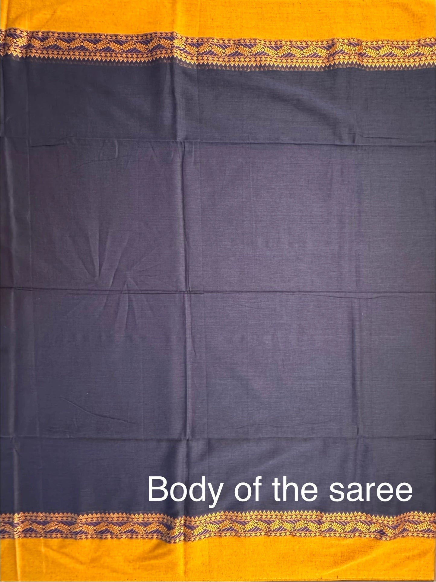 Navy Blue-Mustard Piku Bengal Cotton Saree