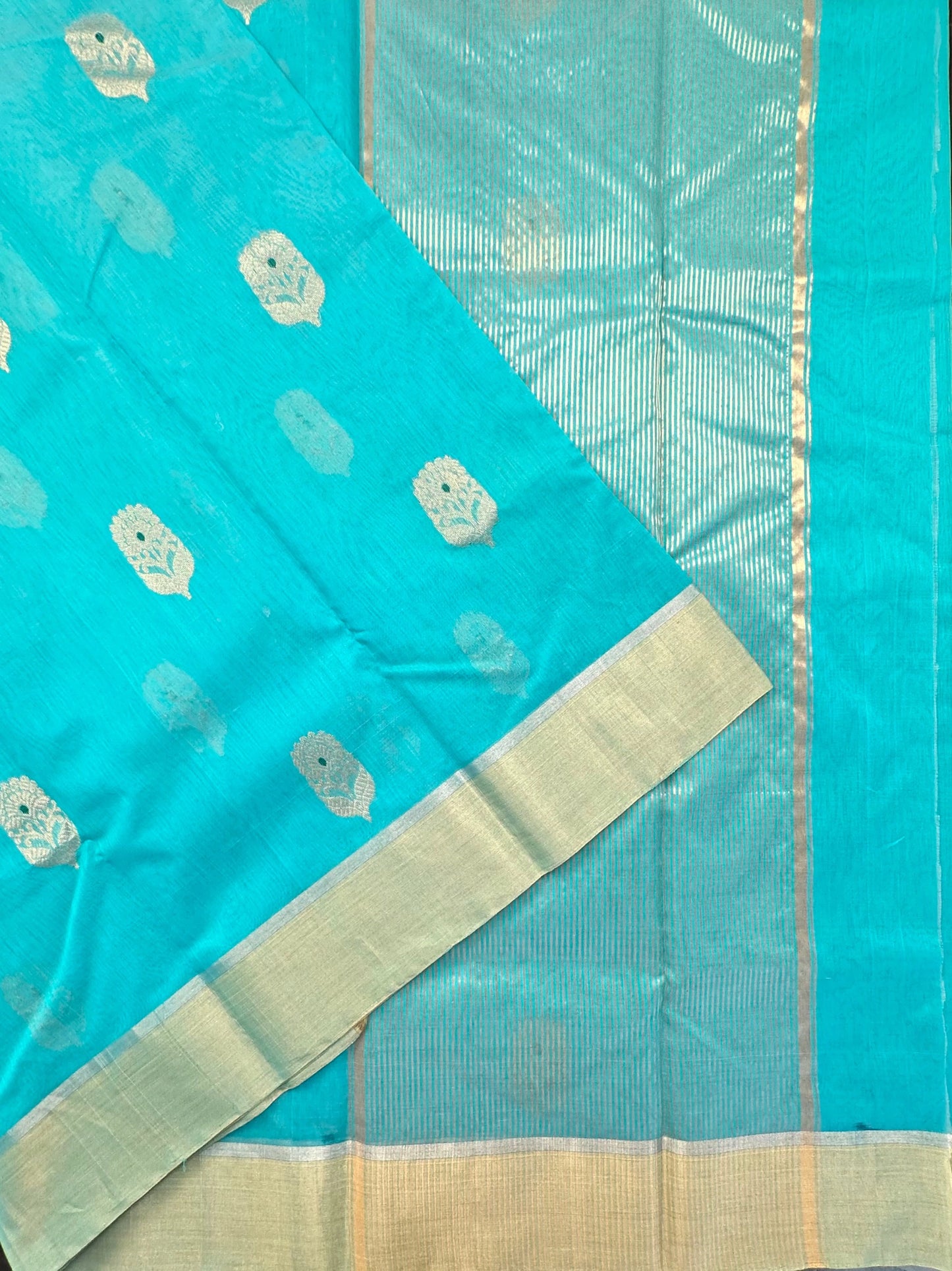 Sea Green Pure Chanderi Saree
