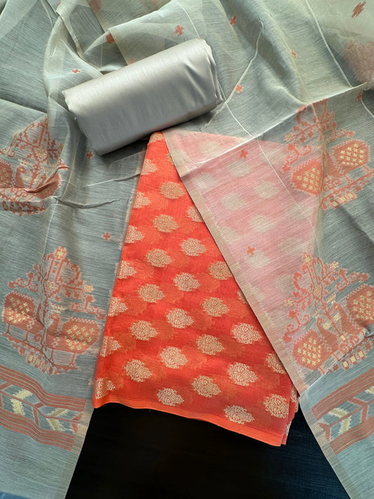 Orange Jacquard  Handloom Suit