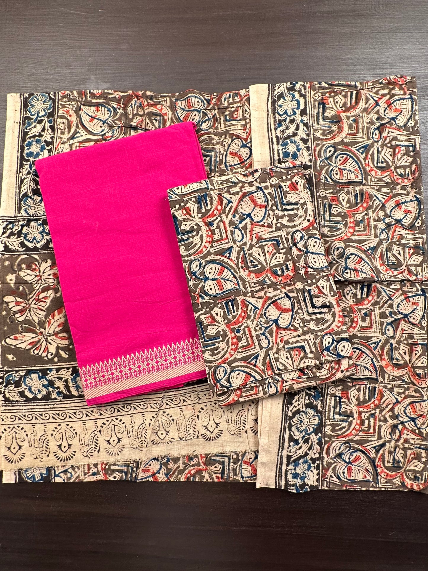 Rani Pink Mangalgiri Cotton Unstitched 3-Piece Suit