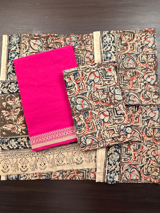 Rani Pink Mangalgiri Cotton Unstitched 3-Piece Suit